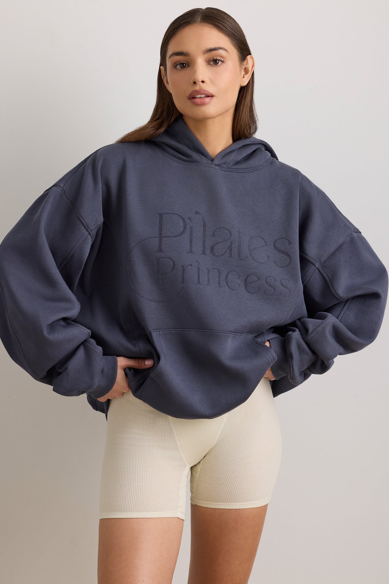 Pilates Princess Oversized Hooded Sweatshirt in Light Grey Melange