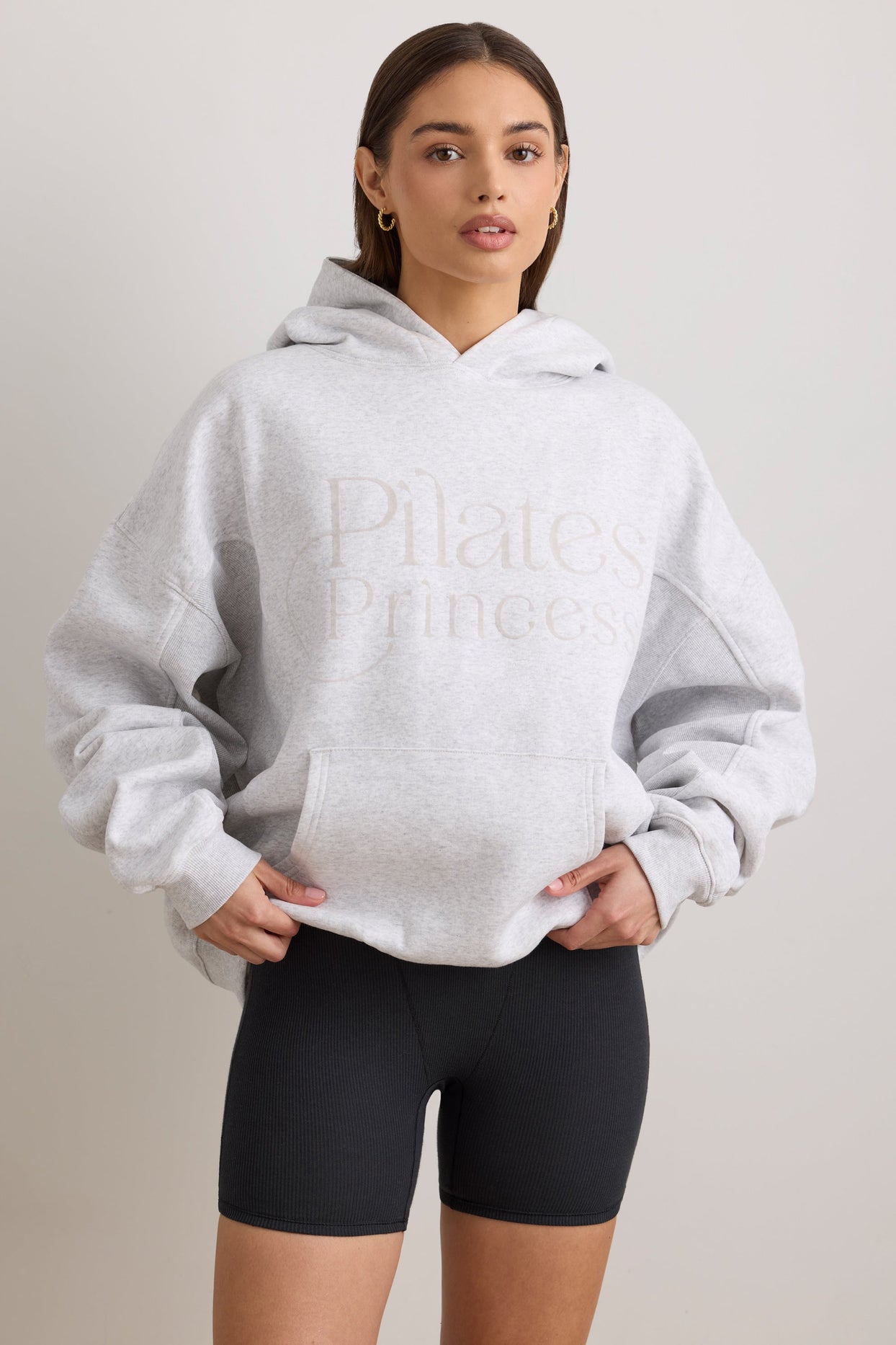 Pilates Princess Oversized Hooded Sweatshirt in Light Grey