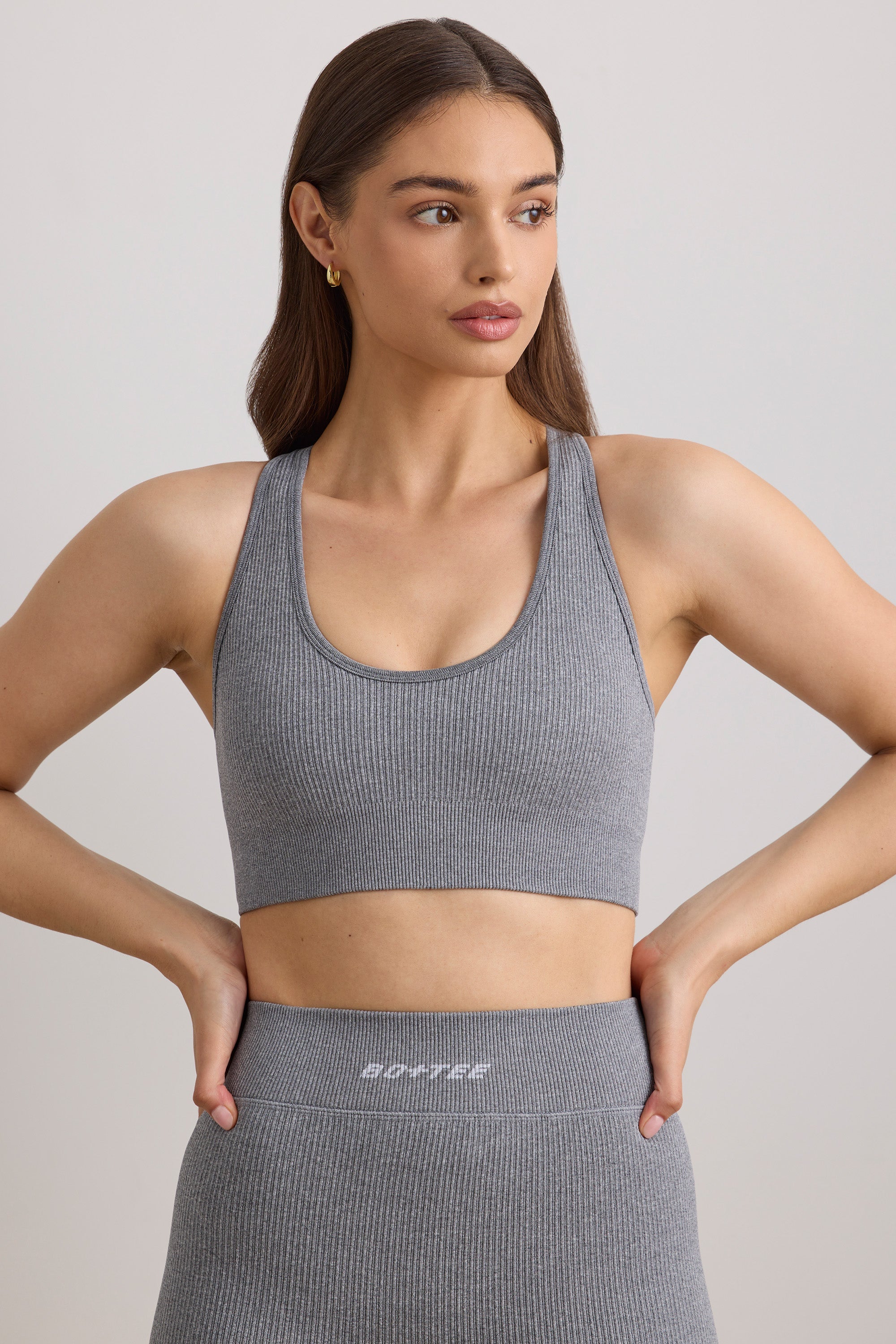 FlexiRib Wide Strap Sports Bra in Grey Melange