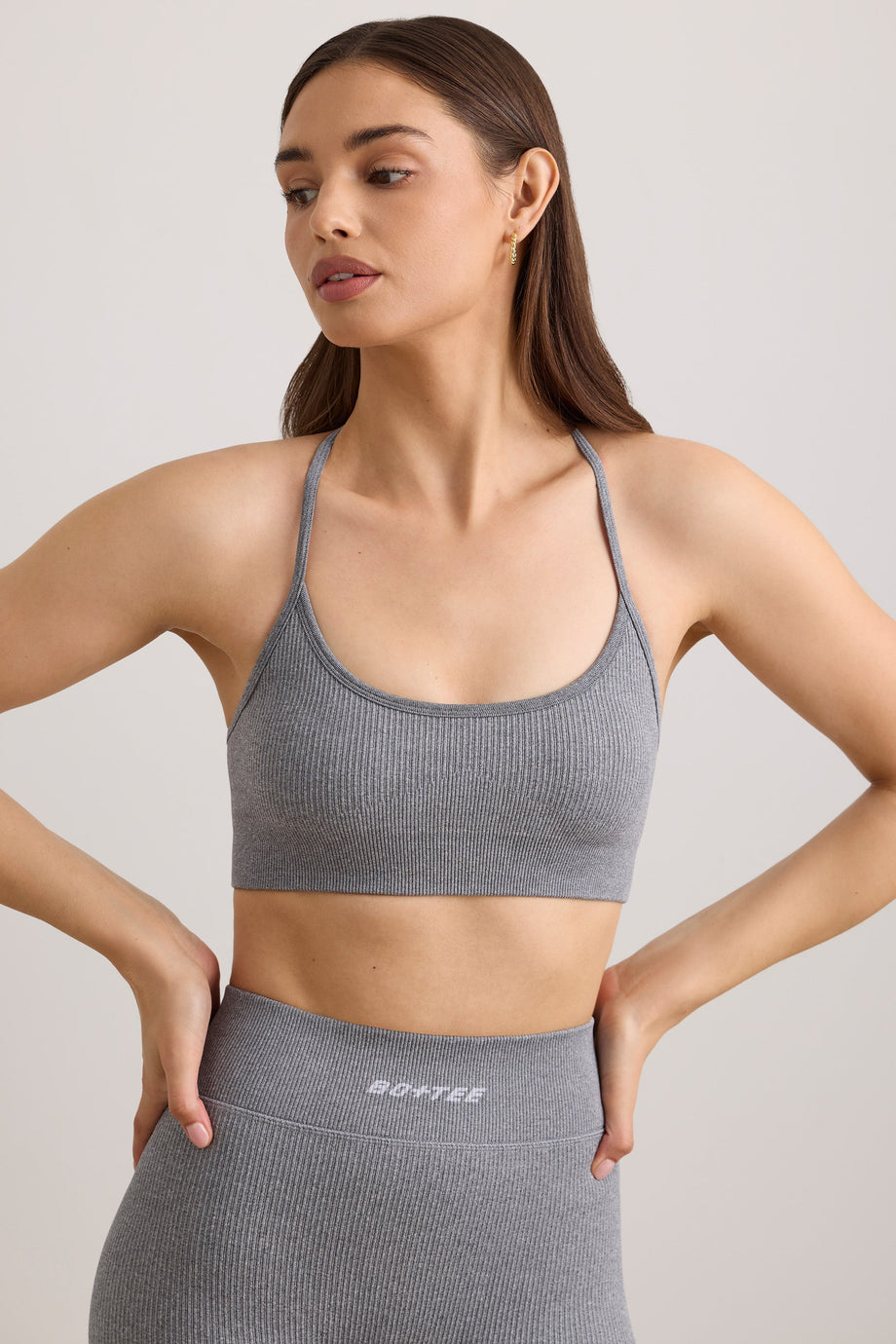 FlexiRib Scoop Neck Sports Bra in Grey Melange - 1