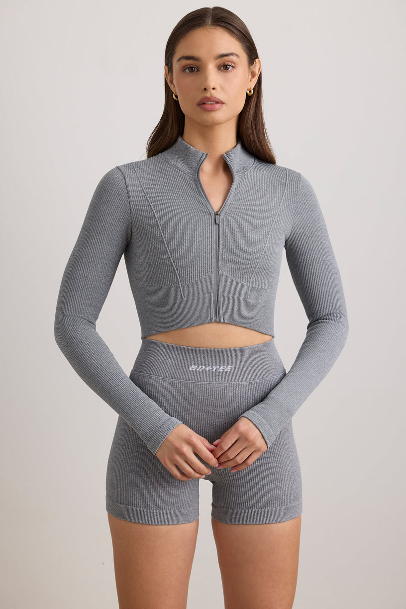 FlexiRib Cropped Jacket in Grey Melange - 1