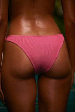 Seersucker Mid Rise Cheeky Bikini Bottoms in Bubblegum Pink