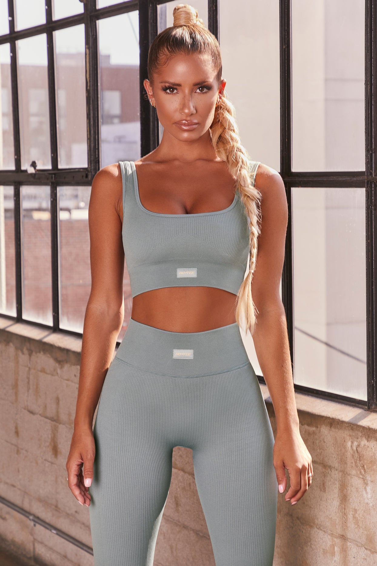 No Sweat Ribbed Scoop Neck Sports Bra in Teal