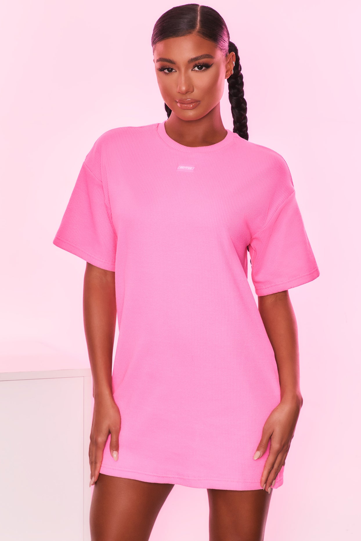 Take It Easy Ribbed Oversized T-Shirt in Candy Pink