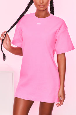 Take It Easy Ribbed Oversized T-Shirt in Candy Pink