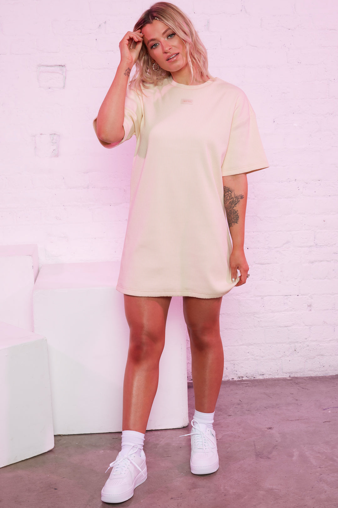 Take It Easy Ribbed Oversized T Shirt In Ivory Oh Polly