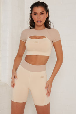 Contrast Waist Cycle Shorts in Beige