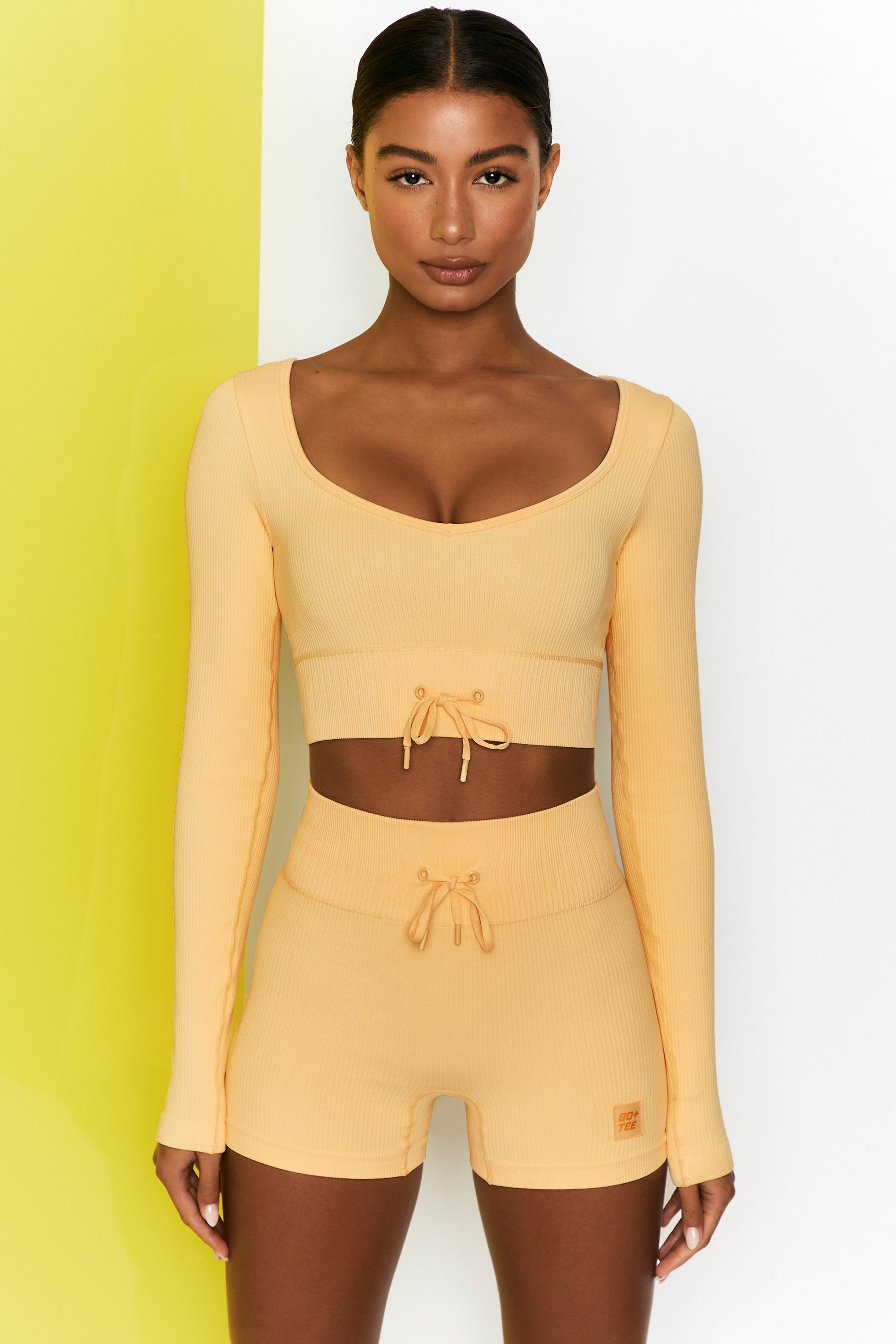 Time Check Ribbed Long Sleeve Crop Top in Yellow | Oh Polly