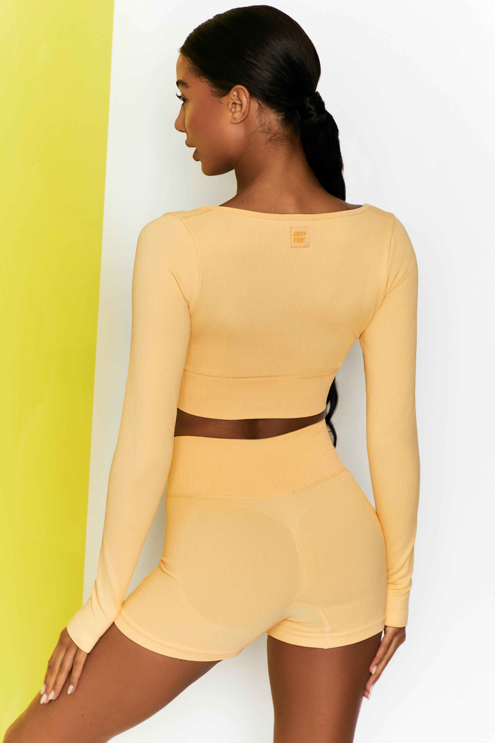 Time Check Ribbed Long Sleeve Crop Top in Yellow | Oh Polly
