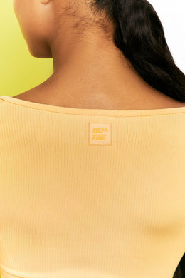 Time Check Ribbed Long Sleeve Crop Top in Yellow