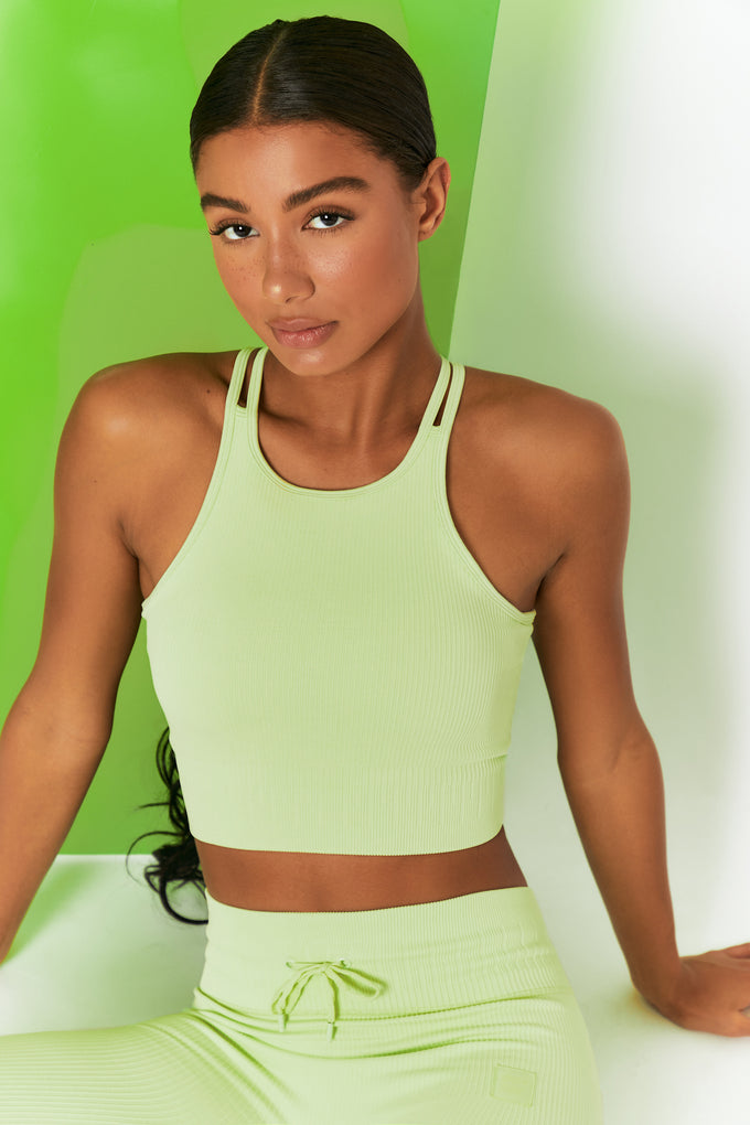 Feel Your Power Ribbed Racer Crop Top em Lima