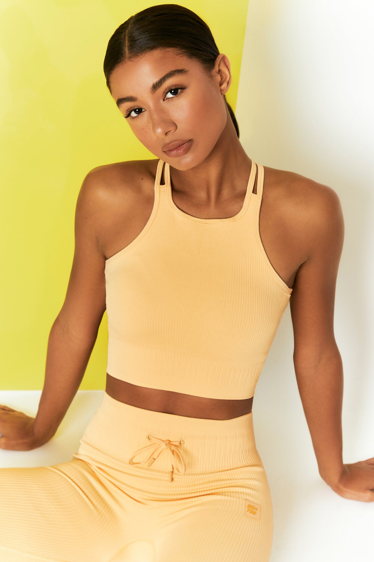 Feel Your Power Ribbed Racer Crop Top in Yellow