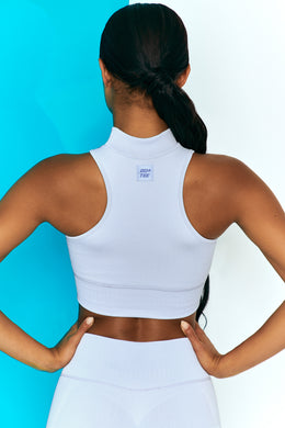 Miles Ahead Ribbed High Neck Crop Top in Cool Blue