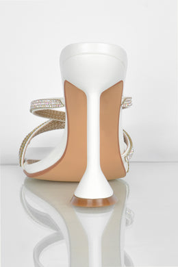 Step Aside Diamante Embellished Mule Heels in White