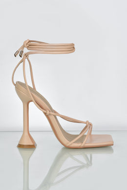 Lace It Up Strappy Lace Up Heels in Nude