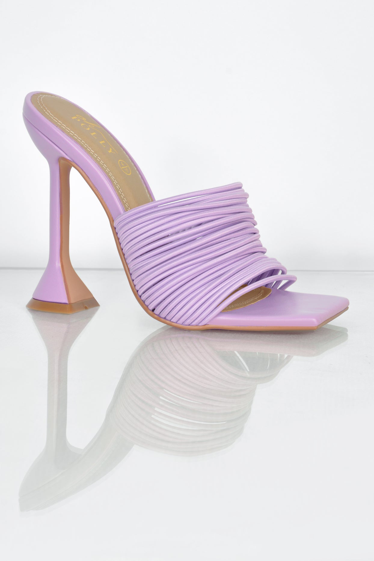 Through The Wire Multi Strap Mule Heels in Lilac