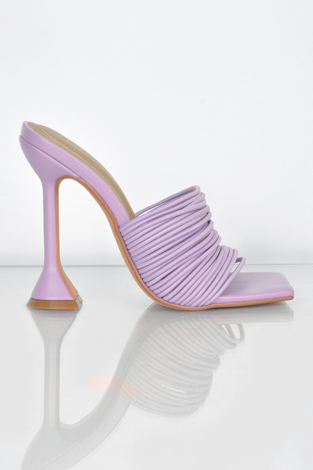 Through The Wire Multi Strap Mule Heels in Lilac