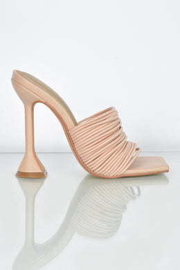 Through The Wire Multi Strap Mule Heels in Nude