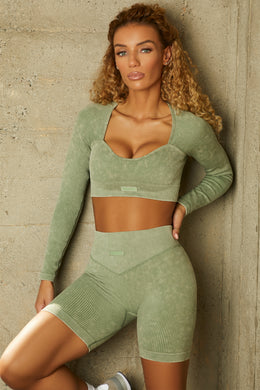 Seamless V Waist Biker Shorts With Shaping Detail in Washed Khaki